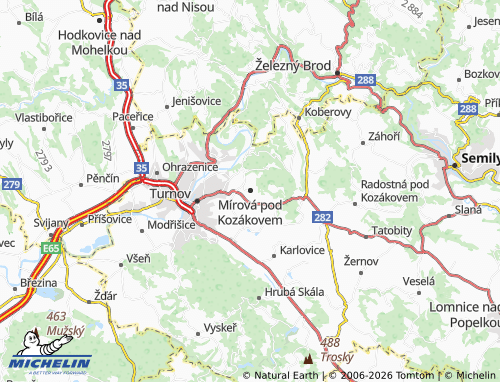 Mappa MICHELIN Mírová pod Kozákovem - ViaMichelin