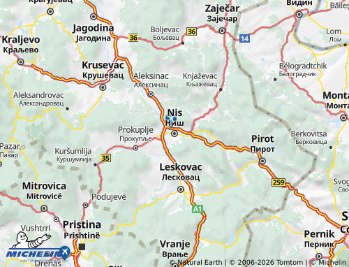 Mapa MICHELIN Nišavski - ViaMichelin