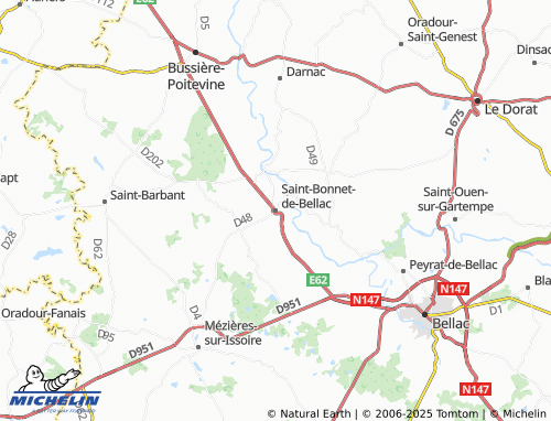 MICHELIN Saint-Bonnet-de-Bellac map - ViaMichelin