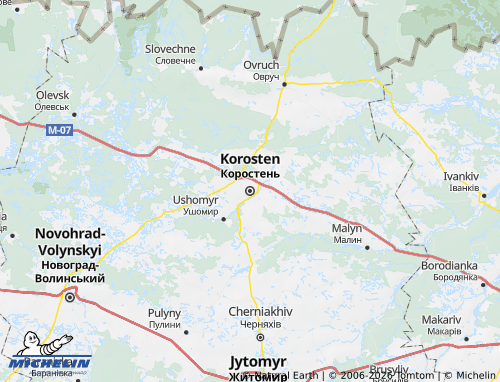 Mapa MICHELIN Korostenskyi raion - ViaMichelin