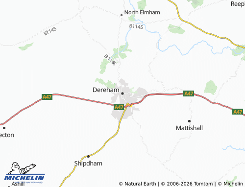 Carte MICHELIN Dereham - ViaMichelin