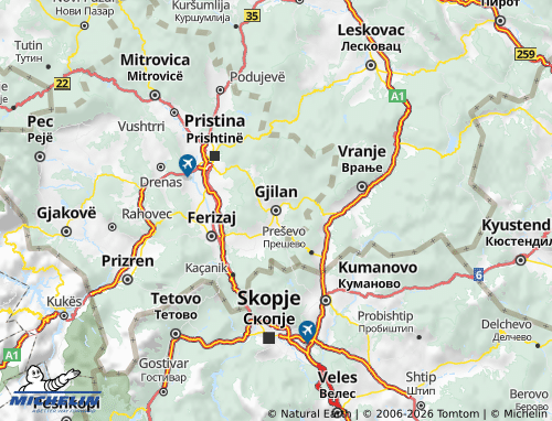 Carte MICHELIN District de Gjilan - ViaMichelin