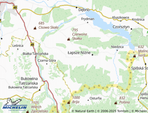 MICHELIN Łapsze Wyżne map - ViaMichelin