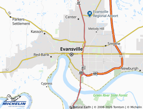 Carte MICHELIN Evansville - ViaMichelin