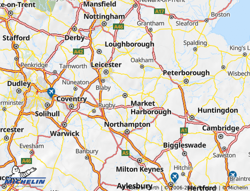 Carte MICHELIN Comté de Leicester - ViaMichelin