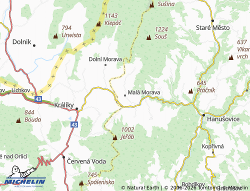Mappa MICHELIN Malá Morava - ViaMichelin