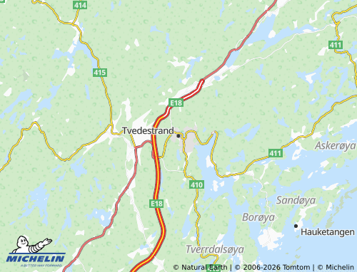 Kaart MICHELIN Tvedestrand - ViaMichelin