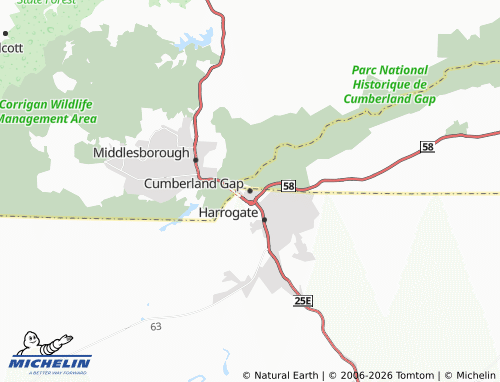 Mapa MICHELIN Cumberland Gap - ViaMichelin