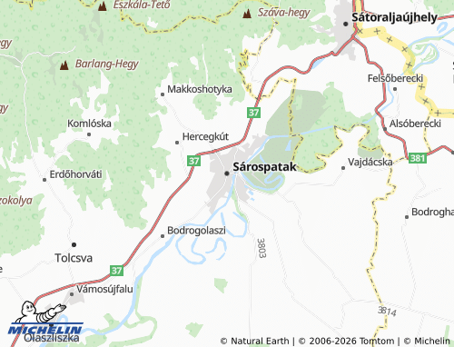 MICHELIN Sárospatak map - ViaMichelin