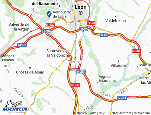 Mapa MICHELIN Onzonilla - ViaMichelin
