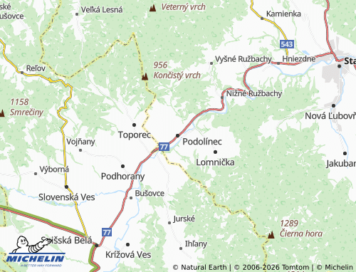 MICHELIN Podolínec map - ViaMichelin