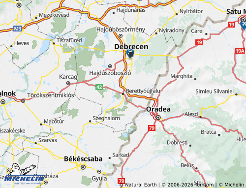 MICHELIN Berettyóújfalui járás map - ViaMichelin