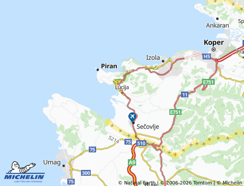 Kaart MICHELIN Lucija - ViaMichelin