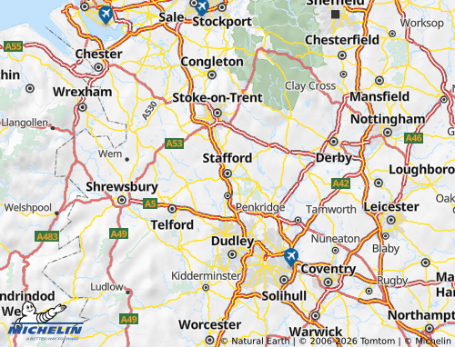 Carte MICHELIN Staffordshire - ViaMichelin