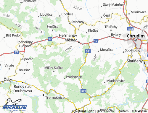 Mappa MICHELIN Kostelec u Heřmanova Městce - ViaMichelin