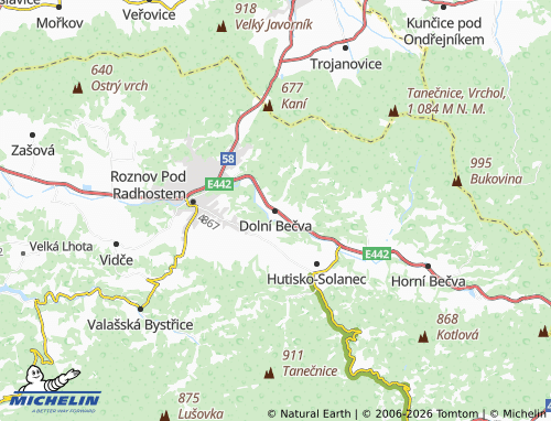 Mapa MICHELIN Dolní Bečva - ViaMichelin