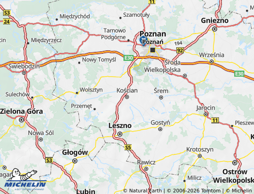 Mapa MICHELIN Kościański - ViaMichelin