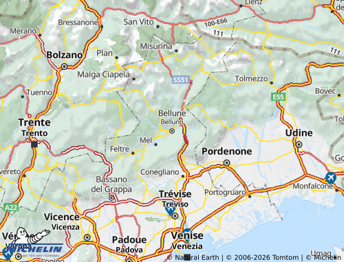Mapa MICHELIN Belluno - ViaMichelin