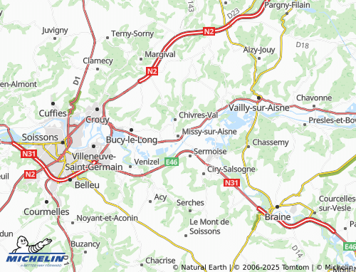 MICHELIN Missy-sur-Aisne map - ViaMichelin