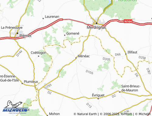 MICHELIN Ménéac map - ViaMichelin