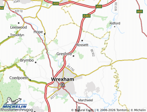 Mapa MICHELIN Gresford - ViaMichelin