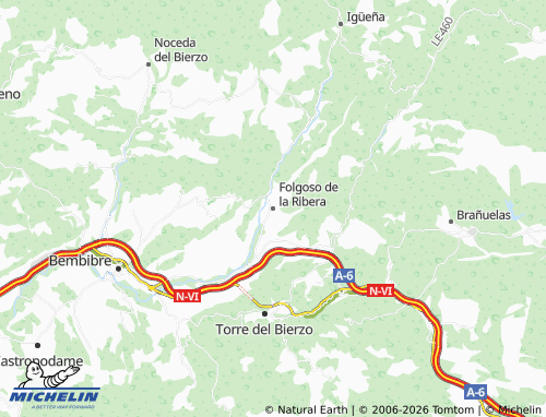 MICHELIN Folgoso de la Ribera map - ViaMichelin