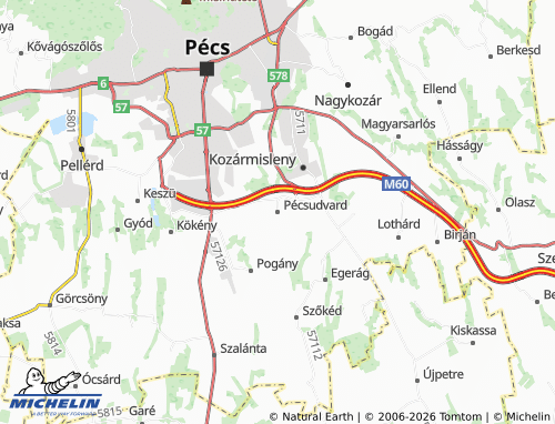 Mapa MICHELIN Pécsudvard - ViaMichelin