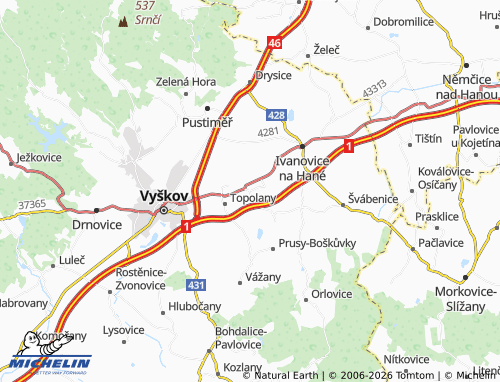 Kaart MICHELIN Hoštice-Heroltice - ViaMichelin