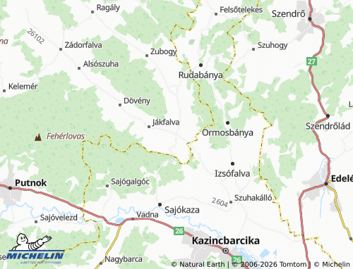 MICHELIN-Landkarte Felsőnyárád - ViaMichelin
