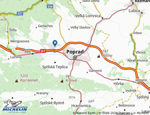 MICHELIN Poprad map - ViaMichelin