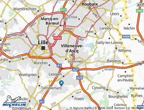 Carte MICHELIN Villeneuve-d'Ascq - ViaMichelin