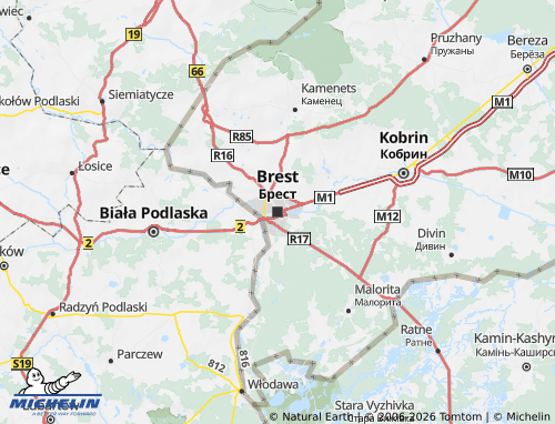 Carte MICHELIN Voblast de Brest - ViaMichelin