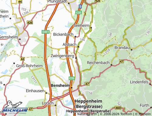 MICHELIN Zwingenberg map - ViaMichelin
