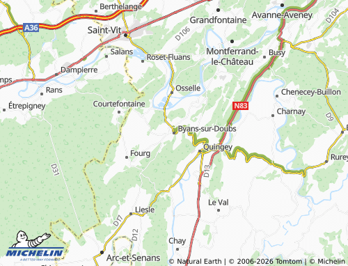Kaart MICHELIN Byans-sur-Doubs - ViaMichelin