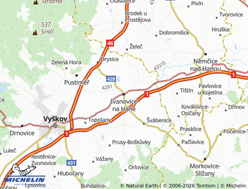 Kaart MICHELIN Ivanovice na Hané - ViaMichelin