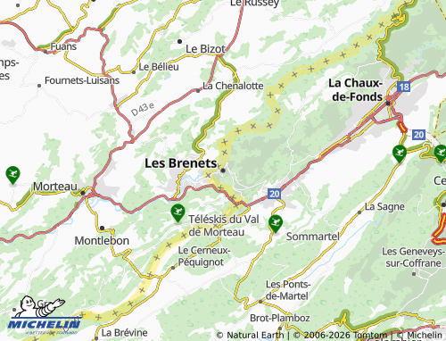 Mappa MICHELIN Les Brenets - ViaMichelin