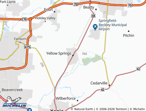 Mapa MICHELIN Yellow Springs - ViaMichelin
