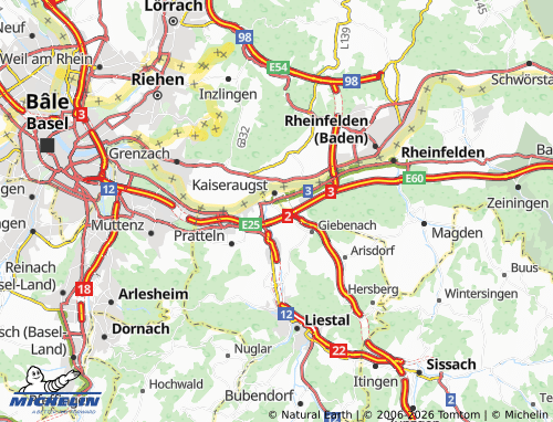 MICHELIN Augst Basel-Land map - ViaMichelin