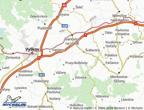 Kaart MICHELIN Medlovice - ViaMichelin