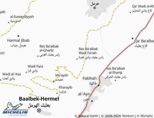 Mappa MICHELIN Ras Ba'albak Wadi Fa'rah - ViaMichelin
