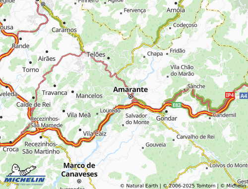 Carte MICHELIN União das Freguesias de Amarante (São Gonçalo), Madalena, Cepelos e Gatão - ViaMichelin