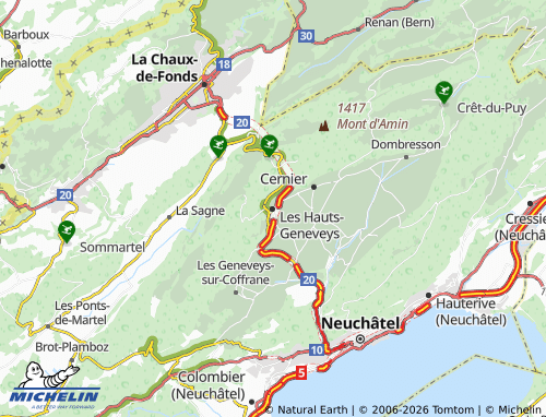 Carte MICHELIN Les Hauts-Geneveys - ViaMichelin
