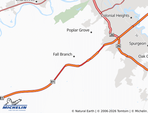 Mapa MICHELIN Fall Branch - ViaMichelin