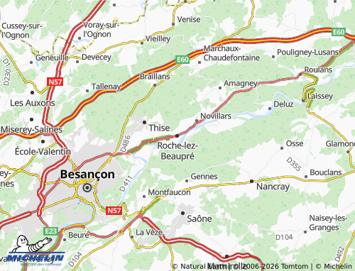Carte MICHELIN Roche-lez-Beaupré - ViaMichelin