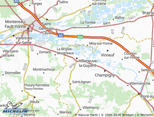 MICHELIN Villeneuve-la-Guyard map - ViaMichelin