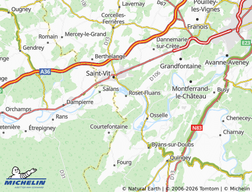 Mapa MICHELIN Roset-Fluans - ViaMichelin