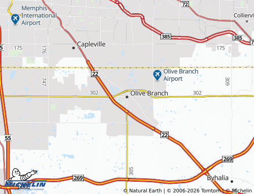 Mapa MICHELIN Olive Branch - ViaMichelin