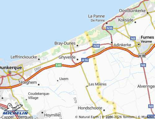 Carte MICHELIN Ghyvelde - ViaMichelin