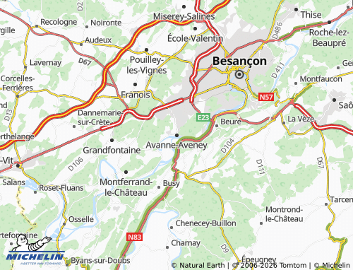 Mappa MICHELIN Avanne-Aveney - ViaMichelin