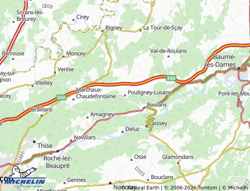 Carte MICHELIN Pouligney-Lusans - ViaMichelin